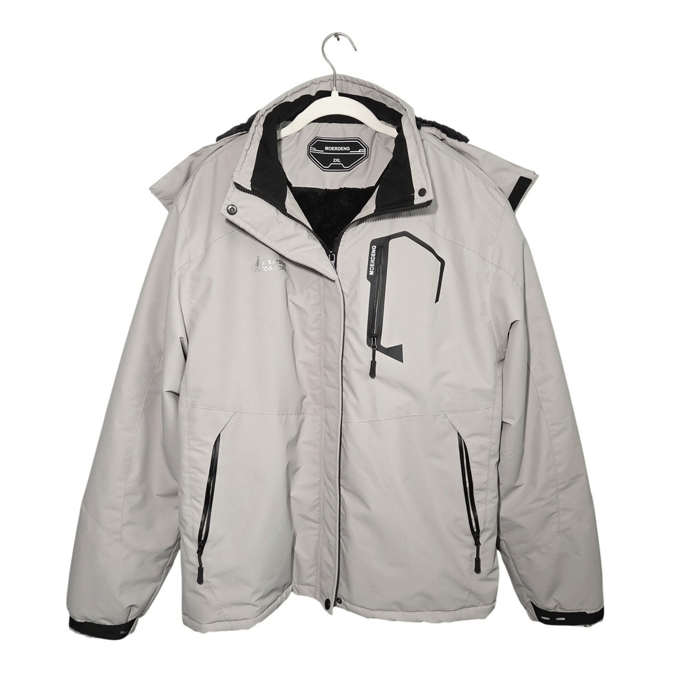 Moerdeng Ski Jacket Mens 2XL Beige Waterproof Fleece Lined Hooded Winter Coat